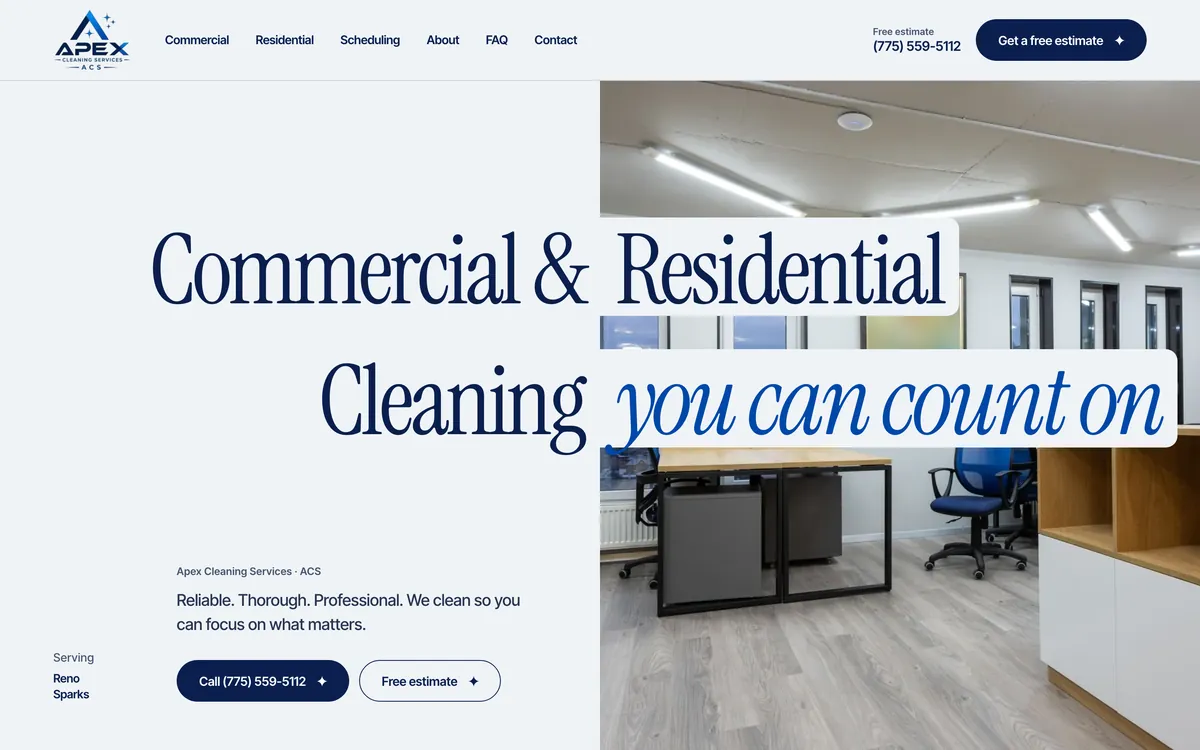 The Apex Cleaning Services website we built
