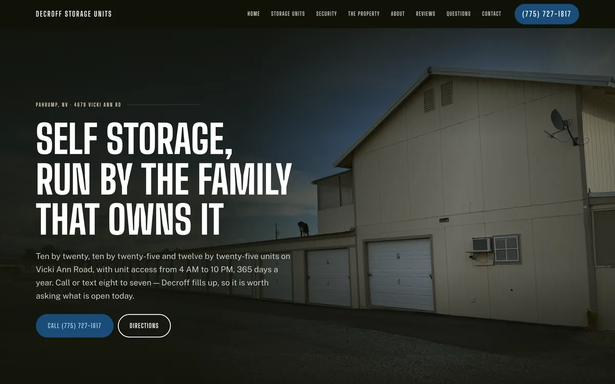 The Decroff Storage Units website we built