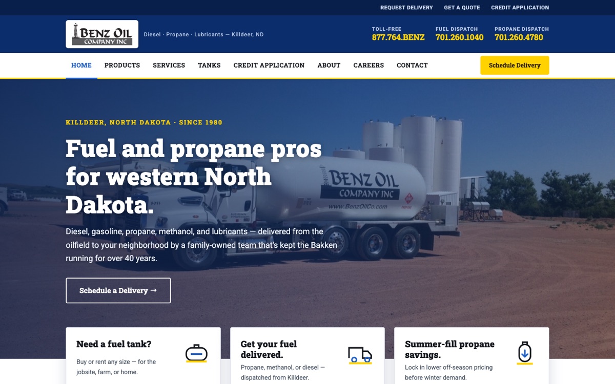 Screenshot of the Benz Oil Company website built by PMV Digital
