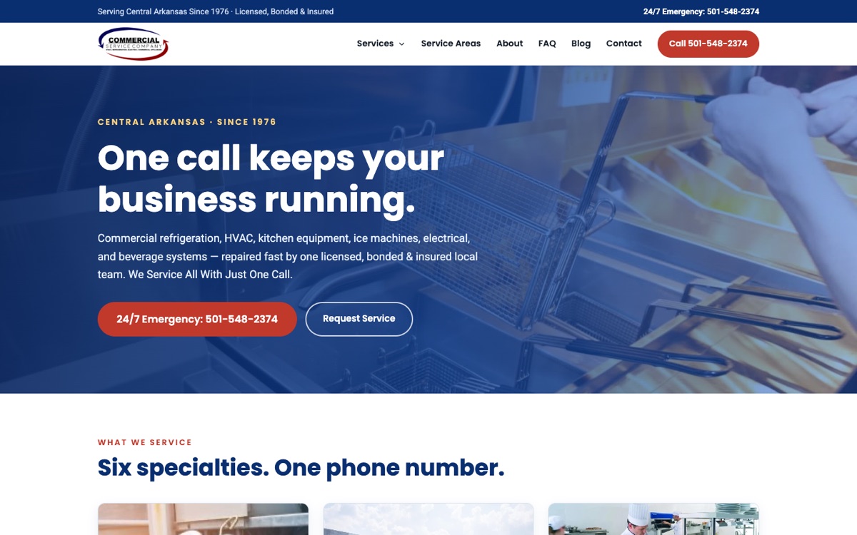 Screenshot of the Commercial Service Company website built by PMV Digital