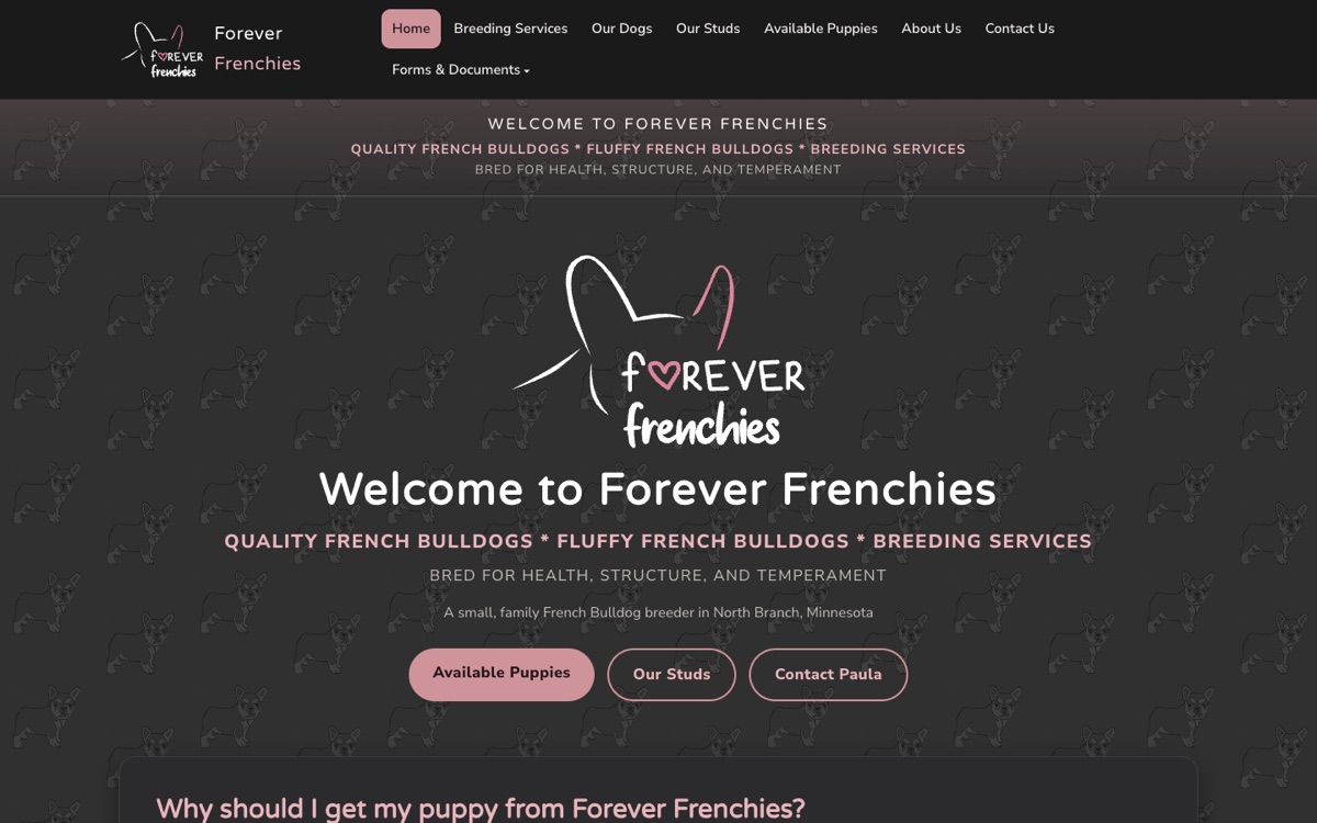 Screenshot of the Forever Frenchies website built by PMV Digital