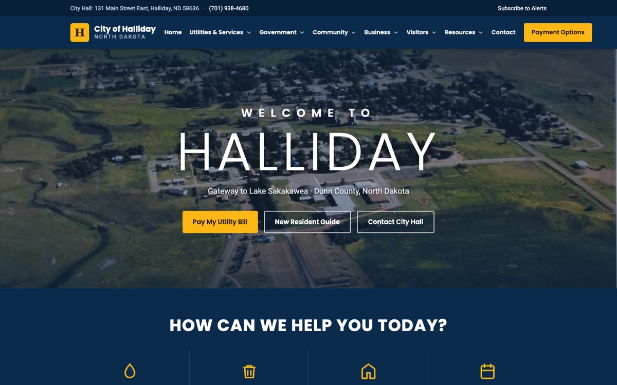 Screenshot of the City of Halliday website built by PMV Digital