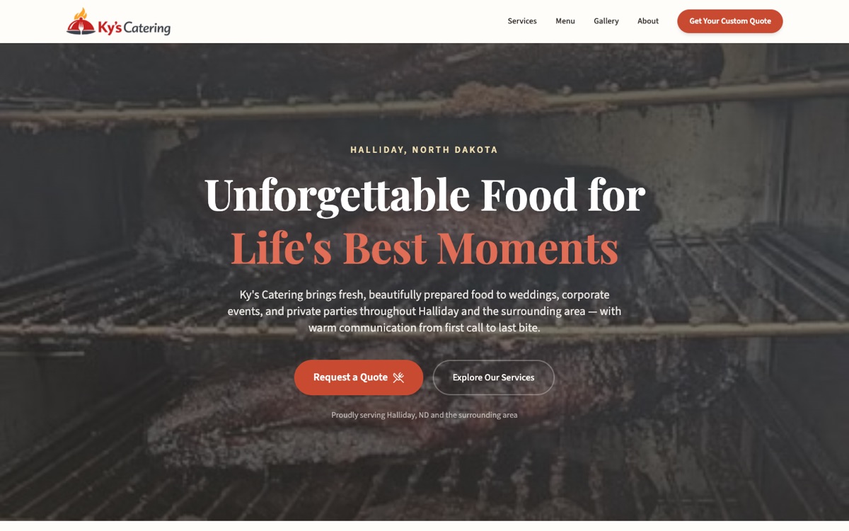 Screenshot of the Ky's Catering website built by PMV Digital